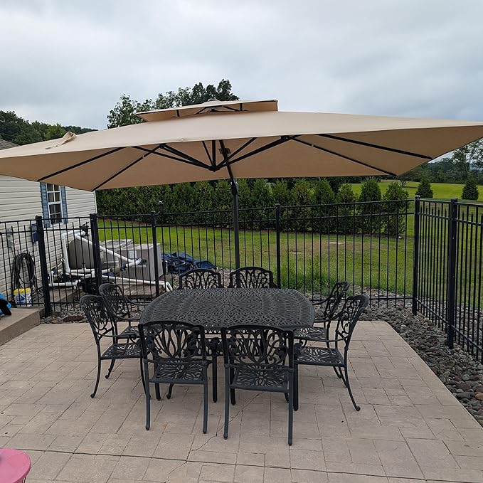 PURPLE LEAF Sunbrella Patio Umbrella 10' X 13' Outdoor Patio Rectangular Double Top Large Heavy Duty 360° Rotation Offset Umbrella for Outside Deck Backyard Garden Pool Spectrum Sand
