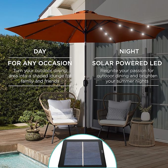 Best Choice Products 10ft Solar Polyester LED Lighted Patio Umbrella w/Tilt Adjustment and UV-Resistant Fabric - Rust