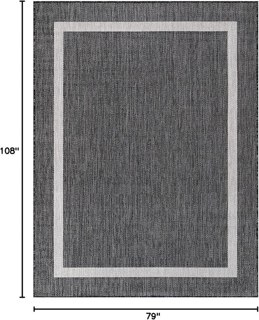 Bordered Outdoor Rug 6x9 Washable Outside Carpet for Indoor Patio Porch Waterproof Easy Cleaning Non Shedding Area Rugs Gray 6 x 9