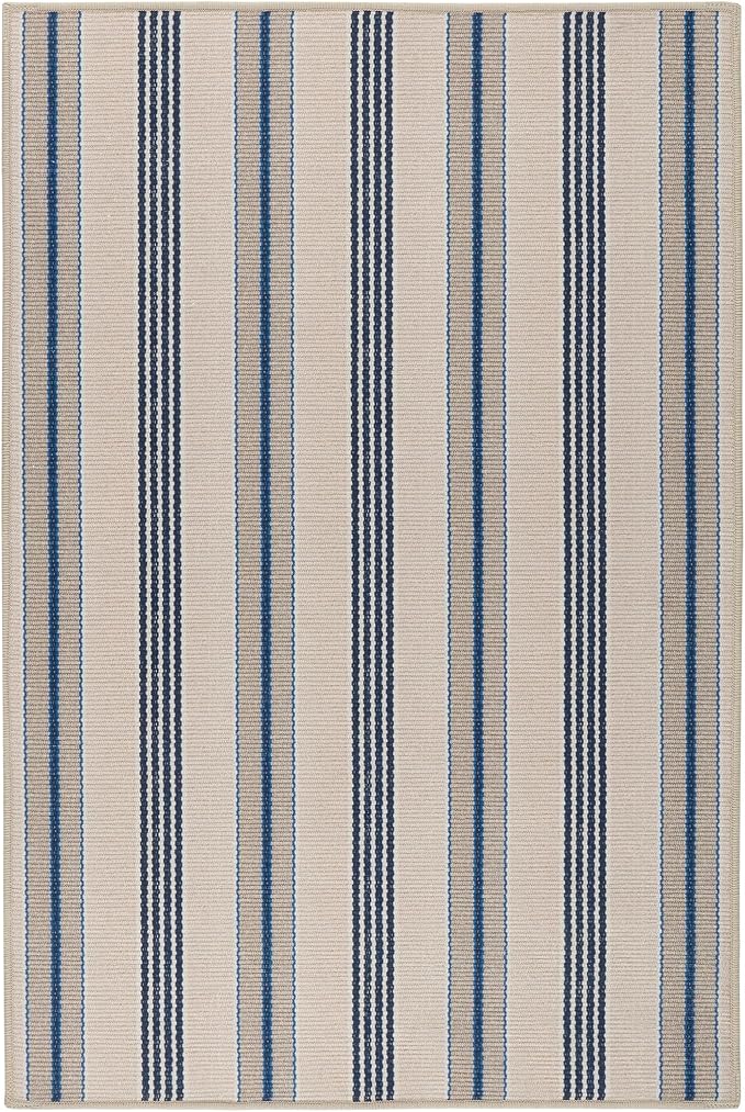 Dash and Albert Nimes Ticking Machine Washable Area Rug - 4' x 6' Neutral Stripe Washable Accent Rug - Durable, High Traffic Areas Kitchen, Mudroom, Hallways