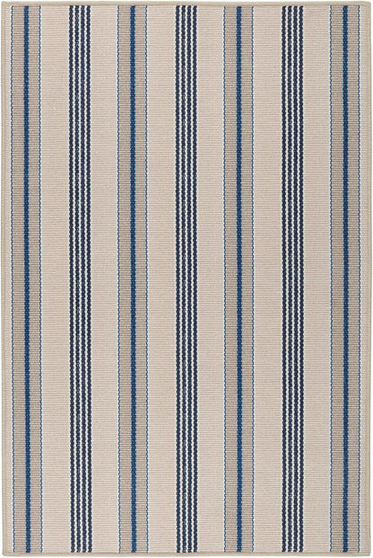 Dash and Albert Nimes Ticking Machine Washable Area Rug - 4' x 6' Neutral Stripe Washable Accent Rug - Durable, High Traffic Areas Kitchen, Mudroom, Hallways