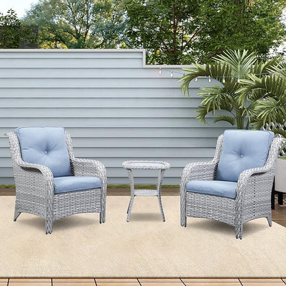 Patio Tables Wicker Side Table - Rattan Coffee Table with Glass Top End Tables for Outdoor Outside Patio Porch Square Light Grey