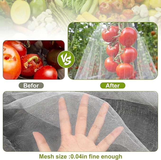 Zonon 10 x 13ft Mosquito Netting Garden Insect Bug Mesh Netting Garden Patio Mesh Screen Net Fly Insect Bug Bird Net Barrier for Patio Balcony Porch Gazebo Vegetables Fruits Plant Protection(White)