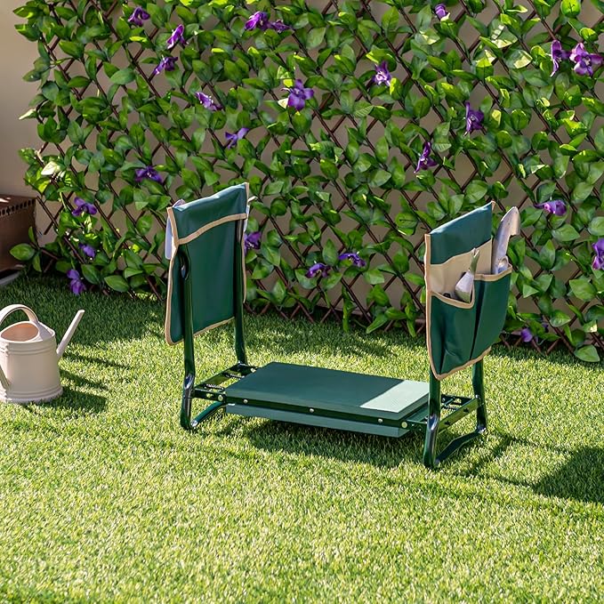 Nightcore Garden Kneeler and Seat, Foldable Kneeling Bench with EVA Foam Pad, Portable Garden Stool with 2 Large Tool Bags & Heavy-Duty Metal Frame, Suitable for Gardening, Fishing, Camping