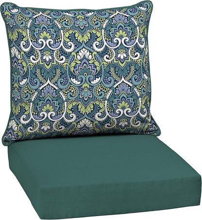 Arden Outdoor Deep Seat Cushion Set, 24 in x 24 in, Weather-Proof, Rain-Proof, Fade Resistant Patio Cushion for Chair, Sofa, and Couch Sapphire Aurora Blue Damask