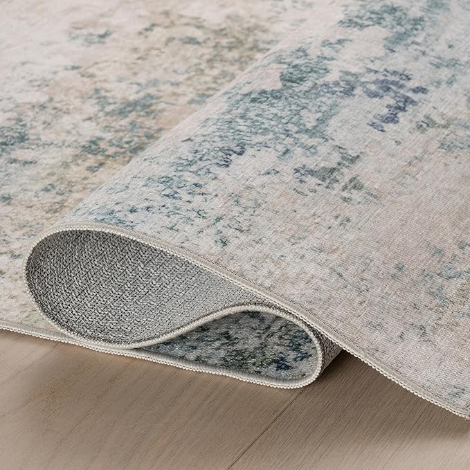 Dash & Albert Blaire Mineral Machine Washable Rug, 4 X 6 Feet, Multicolored/Blue Graphic Pattern