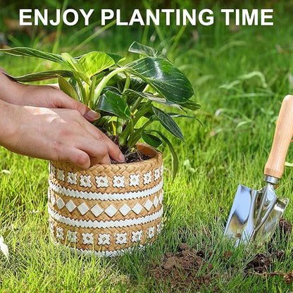 vomiceak Concrete Rattan-Style Plant Basket Planter, 5" Plant Pots Indoor Outdoor with Drainage Hole, Boho Flower Pot for Succulents, Herbs, Modern Farmhouse Decor, Ideal Gift for Plant Lovers