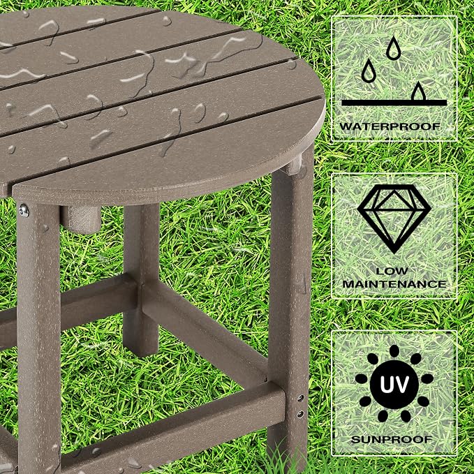 LZRS Round Adirondack Patio Side Table End Table, Outdoor Side Tables for Patio, Backyard,Pool, Indoor Companion, Easy Maintenance & Weather Resistant(Oak)