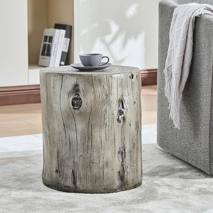 Christopher Knight Home Pawn 17" H MGO Outdoor Side Table with Tree-Stump Design, Patio Decorative Wood-Like Texture End Table, Round Top Lightweight Concrete Garden Stool, No Assembly, Gray