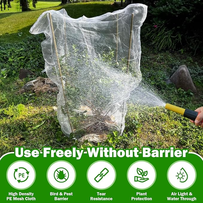 2 PCS Fruits Tree Netting Cover for Garden 3.3 x 4.9 ft Garden Insect Bird Barrier Plant Netting for Tomato Blueberry Bush Netting Covers Deer Cicada Netting Cover Bag with Drawstring