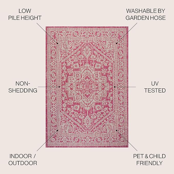 JONATHAN Y Medallion Weave Indoor Outdoor Area Rug 9X12 Fuchsia/Light Gray, Sinjuri Textured for Backyard, Patio, Porch, Easy-Cleaning, High Traffic, Pet-Friendly, Non-Shedding (SMB101G-9)
