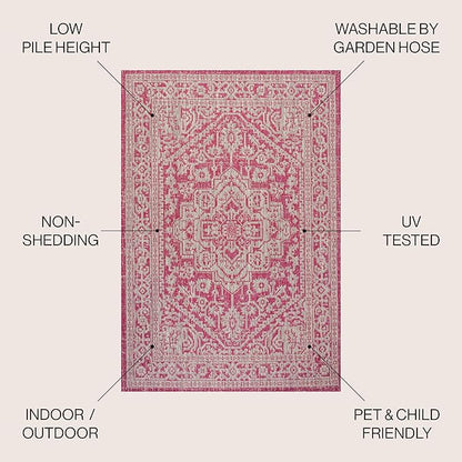 JONATHAN Y Medallion Weave Indoor Outdoor Area Rug 9X12 Fuchsia/Light Gray, Sinjuri Textured for Backyard, Patio, Porch, Easy-Cleaning, High Traffic, Pet-Friendly, Non-Shedding (SMB101G-9)