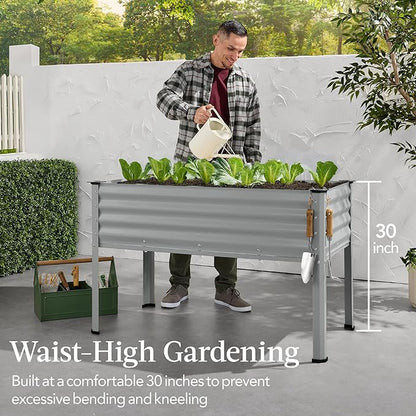 Best Choice Products 48x24x30in Galvanized Raised Garden Bed, Metal Elevated Planter Box, Vegetable Garden for Backyard, Patio, Balcony - Moonlight Gray
