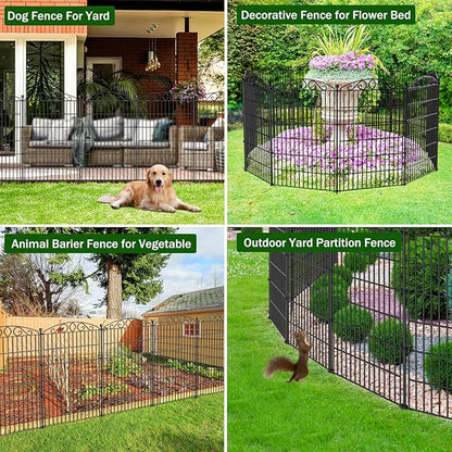 Decorative Garden Fence 6 Panel - 42in H x 13 ft L, No Dig Rustproof Metal Tall Animal Barrier for Dogs Rabbits, Outdoor Border for Yard, Patio, and Flower Beds
