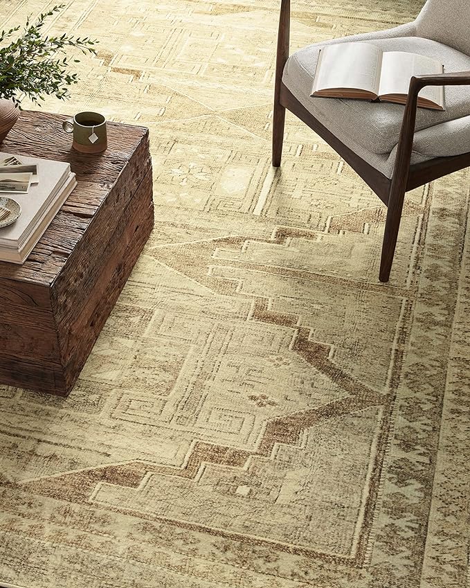 Loloi Magnolia Home by Joanna Gaines Sinclair Collection SIN-02 Khaki/Tobacco 2'-3" x 9'-6", .25" Pile Height, Machine Washable, Runner Rug