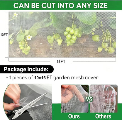 Garden Netting Pest Barrier 10x16FT Ultra Fine Insect Netting for Garden Raised Beds, Plant Net Mesh Cover for Garden Protection, Bird Bug Net, Greenhouse Row Cover Nets for Vegetables Fruits Flowers