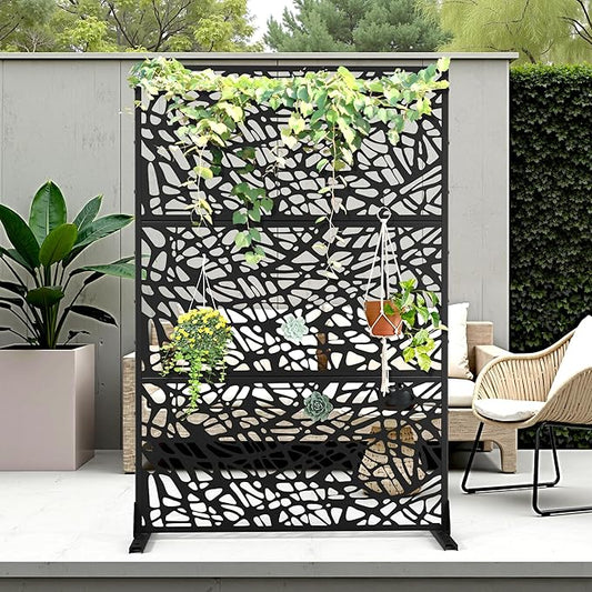 Metal Privacy Screen Outdoor Privacy Screen, Freestanding Fence Panel for Outside, 72''H×47''W, Decorative Screen Panel for Backyard/Patio/Deck