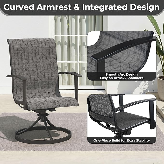 Grand patio Outdoor Swivel Dining Chairs 4-Piece Patio Dining Chairs Set Mesh Sling Patio High Back Swivel Rockers, Black & Grey Plaid