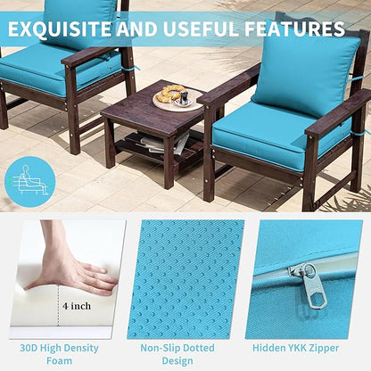 Premium Outdoor Seat Cushion Chair Cushions for Patio Furniture 22 L X 22 W X 4 H Waterproof & Fade Resistant Deep Seat and Backrest Cushion Set with Removable Covers for Chair, Sofa