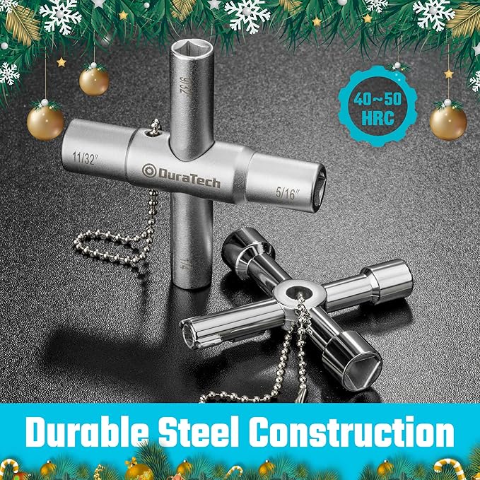 DURATECH 4 Way Sillcock Key Set, Utility Key, Multi-functional Water Key, 2-Pack, for Valve, Faucet, and Spigots