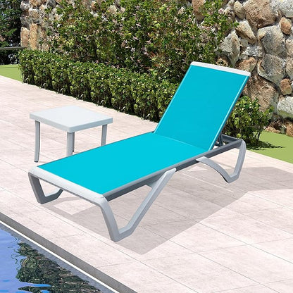 Domi Outdoor Lounge Chair, Aluminum Patio Chaise Lounge with 5 Position Adjustable Backrest and Wheels, All Weather Reclining Chair with Side Table for Patio, Yard,Balcony,Poolside (Lake Blue)