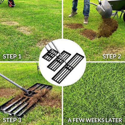 Walensee Lawn Leveling Rake, Levelawn Tool, Heavy Duty Effort Saving Lawn Level Tool, Steel Handle Lawn Leveler for Yard Garden Golf Course , Ease Level Soil Sand Dirt Surfaces, 7FT 30"x10"