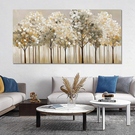SSNEEKNDG Large Gold Forest Wall Art for Living Room Tree Picture Brown Wall Decor Modern Landscape Artwork for Bedroom Home Office Kitchen Canvas Prints Ready to Hang 29"x58"