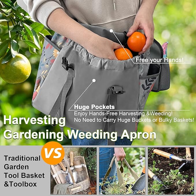 Gardening Apron Garden Tool Belt Set with Tool Pockets, Versatile Garden Tool Organizer for Women, Perfect for Fruit Harvesting and Weeding, Gardening Gifts for Mom, Wife and Gardeners