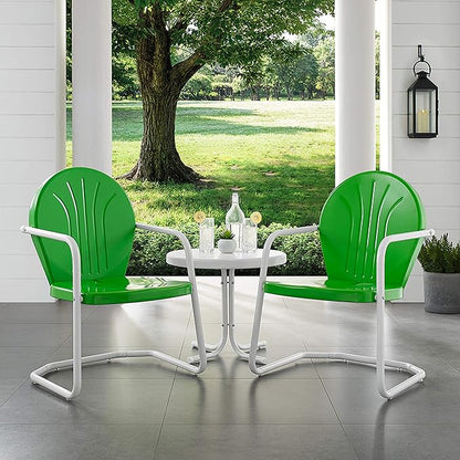 Crosley Furniture Griffith 3-Piece Outdoor Chair and Side Table Set, Retro Metal Bistro Patio Sets for Porch, Grasshopper Green