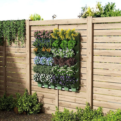 Self Watering Wall Mounted Vertical Planter, 36 Pots Wall Planter Indoor Vertical Living Green Plant Wall Easy Installation (Green)