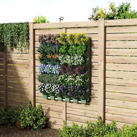 Self Watering Wall Mounted Vertical Planter, 36 Pots Wall Planter Indoor Vertical Living Green Plant Wall Easy Installation (Green)