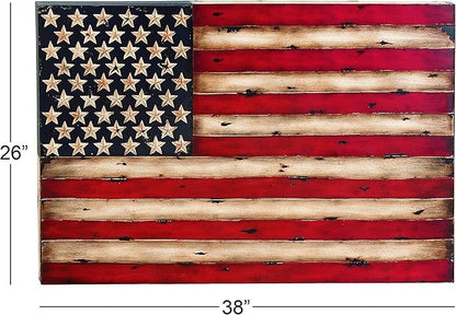 Deco 79 Metal American Flag Home Wall Decor Indoor Outdoor Wall Sculpture, Wall Art 38" x 2" x 26", Red