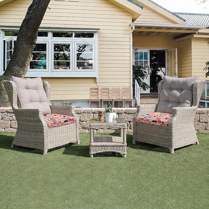 UNIKOME Outdoor Chair Cushions Pack of 4, Water Resistant Patio Cushions with Ties, High Density Sponge Filling Square Corner Seat Cushions for Outdoor Furniture, 24"*24"*4", Petal Stone