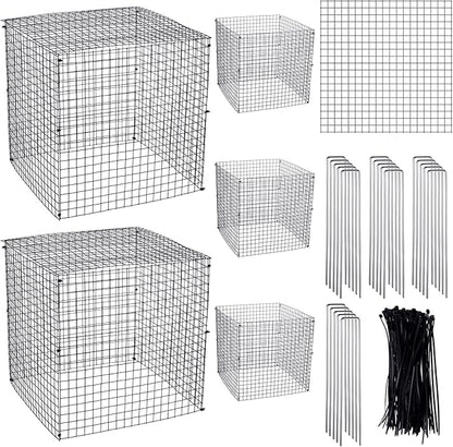 Zubebe 5 Pack Small Wire Plant Protectors Square Plant Protectors from Animals Mesh Cage Chicken Wire Cloche for Shrubs and Vegetables with Ground Stakes and Nylon Ties (12 x 12 Inch)