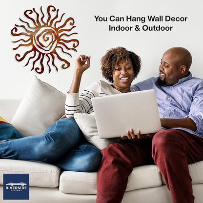 Wacky Sun Metal Wall Art Indoor/Outdoor Decor - 12" Copper Rust Proof Wall Sculpture - Made in USA - Ideal for Bedroom, Garden, Home, Patio and Farmhouse