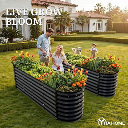 YITAHOME 8x2x2ft Large Raised Garden Bed Kit, 24" Tall 9 in 1Galvanized Metal Planter Box with Gloves and Safety Rubber, Outdoor Above Ground Planters for Plants Vegetables Flowers, Black