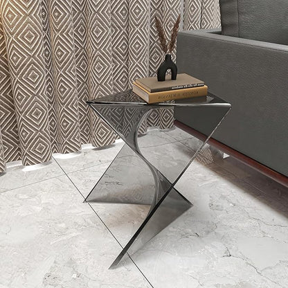 LeisureMod 15.75" Stackable Weather-Resistant Plastic Triangular Side Table - Accent End Table for Indoor & Outdoor Use (Smoke, Set of 2)