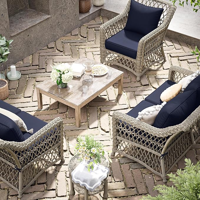 Premium Outdoor Seat Cushion Chair Cushions for Patio Furniture 19 L X 19 W X 4 H Waterproof & Fade Resistant Deep Seat and Backrest Cushion Set with Removable Covers for Chair, Sofa