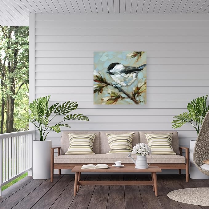 Outdoor Canvas Art - Andrea Lavery 'Chickadee on Pine' Wall Art for Outdoor Spaces, Patios, or Gardens by Trademark Fine Art