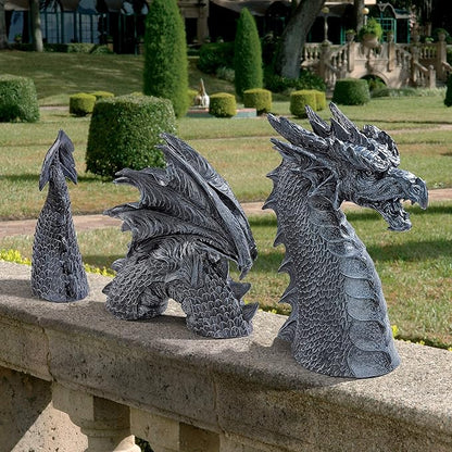 Design Toscano The Dragon of Falkenberg Castle Moat Lawn Garden Statue, 28 Inch Long, 14 Inch Tall, Cast Stone Resin, Gray Stone Finish