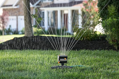 Melnor 65131AMZ MiniMax Turbo Oscillator Sprinkler, 4000 sq. ft., 4-Way Adjustable, Quick Connect Bundle, Black, Yellow