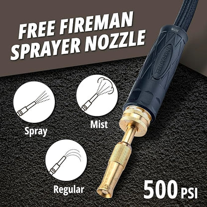 Hydrosteel PRO 100 Ft Heavy Duty Metal Garden Hose with Nozzle, Water Hose Made from 304 Stainless Steel, Flexible, Lightweight, Brass Crush Resistant Fittings, Kink Free, 5/8” Diameter, 600 PSI