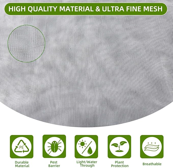 Garden Mesh Netting for Plants, 4 Pack Insect Bird Barrier Netting Mesh with Drawstring, 3.3x4.9 FT Garden Bug Netting Plant Cover for Protect Fruit Tree Vegetable Flowe