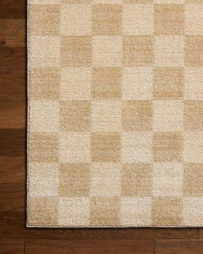 Loloi Chris Loves Julia Calvin Collection CLV-01 Wheat/Ivory 2'-7" x 7'-6" Runner Rug Checkered Neutral Soft Living Room Bedroom Carpet