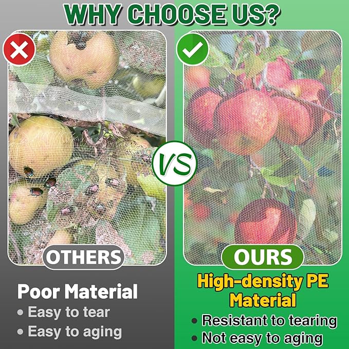 Easy Installation Fruit Tree Netting with Zipper & Drawstring - 6.2x6.2ft Ultra Fine Mesh Garden Protection Screen to Protect Pear Peach Apple from Bird Insect Bug Cicada Deer Squirrel