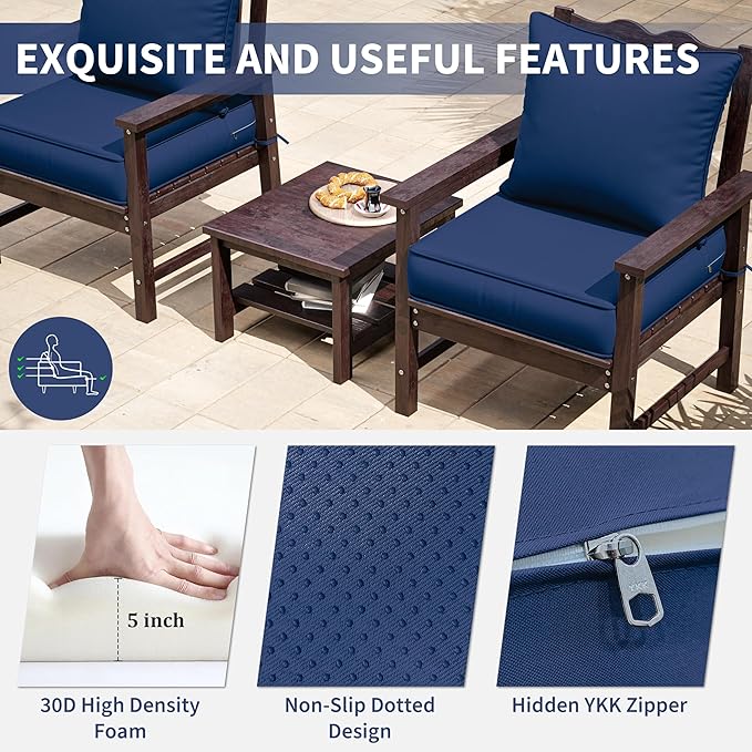 Premium Outdoor Seat Cushion Chair Cushions for Patio Furniture 24 L X 24 W X 5 H Waterproof & Fade Resistant Deep Seat and Backrest Cushion Set with Removable Covers for Chair, Sofa