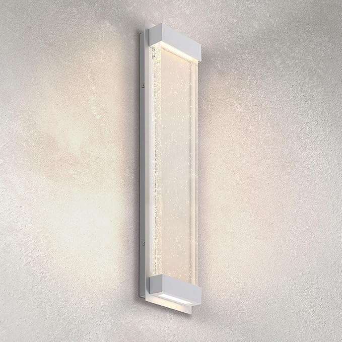 ASD LED 24" Bubble Glass Wall Light Fixture, Outdoor & Indoor Seeded Sconce | 3CCT, Waterproof, Dimmable, Up-Down Glow, ETL Listed | 22W 530LM 3000-5000K 100-277V | Exterior Porch Lighting | White