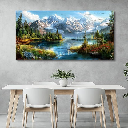 FUHAIHUA Large Wall Decor For Living Room Canvas Wall Art For Office Farmhouse Wall Decorations For Bedroom Mountains Rivers Landscape Painting Modern Pictures Artwork Room Home Decor 24x48 In