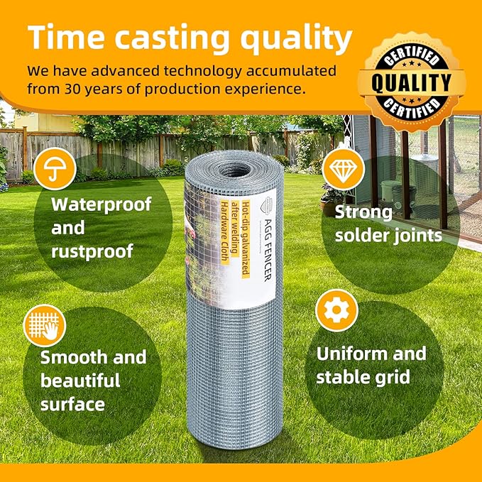 36inch x 100ft Hardware Cloth 1/4 inch Chicken Wire Fencing 23Ga, Hot Dipped Galvanized After Welding Garden Plant Supports Welded Metal Chicken Wire Fence Poultry Animal Netting Cage Screen