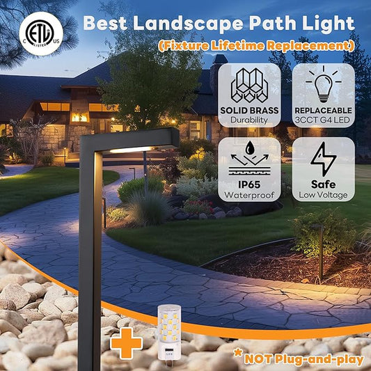 Gardenreet Solid Cast Brass Pathway Light, 3 Color Temp Selectable 12v Landscape Pathlights Outdoor Waterproof, Electric Walkway Lights Wired, Antique Bronze Garden Decorations with G4 Bulb (12 Pack)